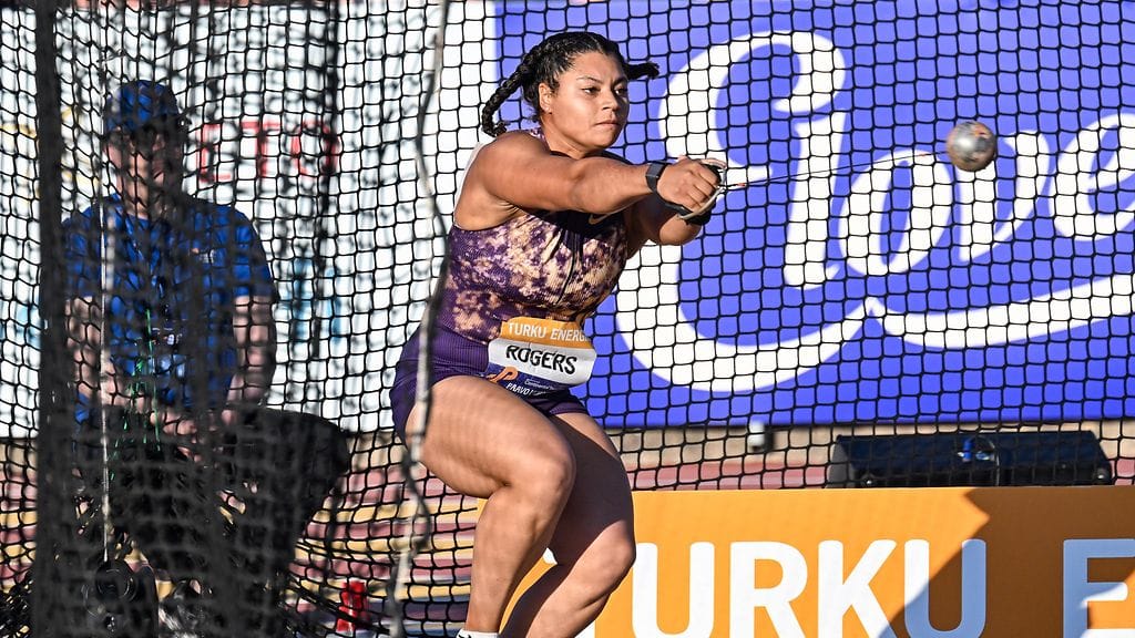 Kanadan Camryn Rogers heitti yli 80 metriä Turun Paavo Nurmi Gamesissa.