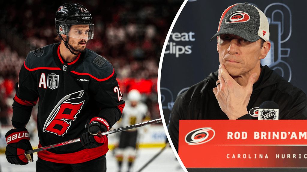 Sebastian Aho (vas.) saa otteistaan kritiikkiä Rod Brind'Amourilta.