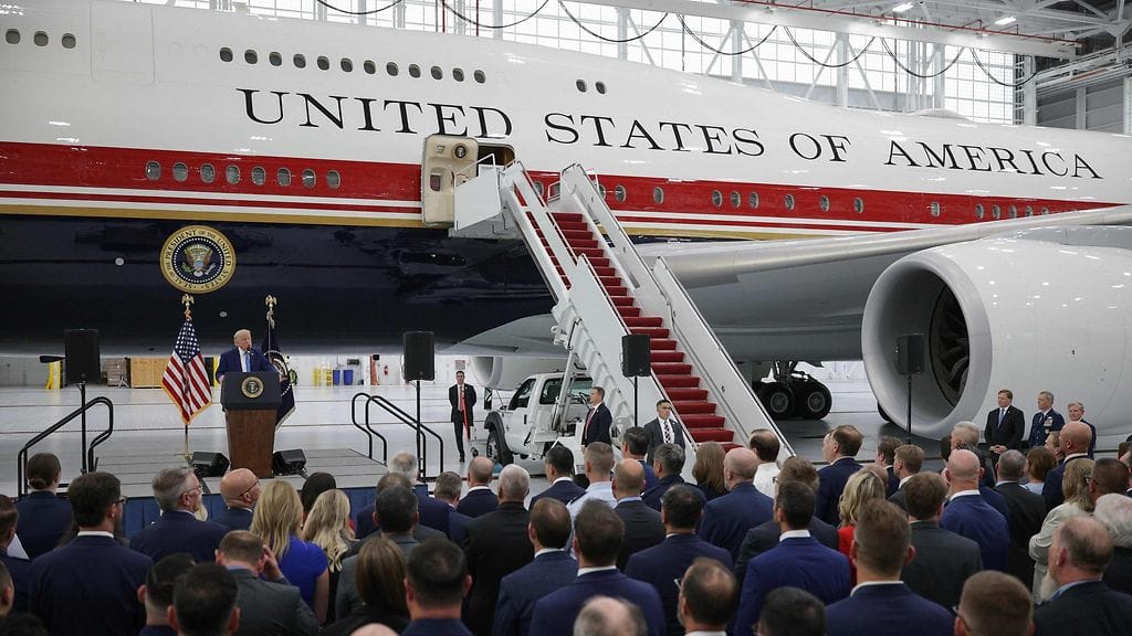 Uusi, Qatarin lahjoittama Air Force One Yhdysvaltain sotilastukikohdassa Marylandissa 19. kesäkuuta 2026.