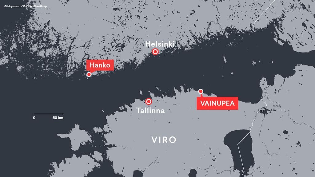 Kartta: Suomenlahdelle eksynyt purjevene juhannuksena 2026