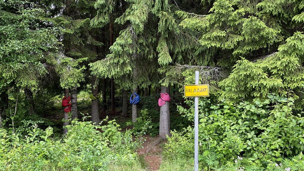 Taidetien varrelta löytyy myös puiden halaajia