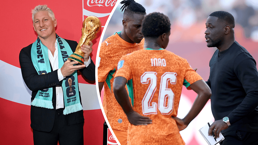 Bastian Schweinsteigerin (vas.) kommentit afrikkalaisesta jalkapallosta ovat aiheuttaneet kohun MM-kisoissa. Emerse Fae (oik.) toimii Norsunluurannikon valmentajana.