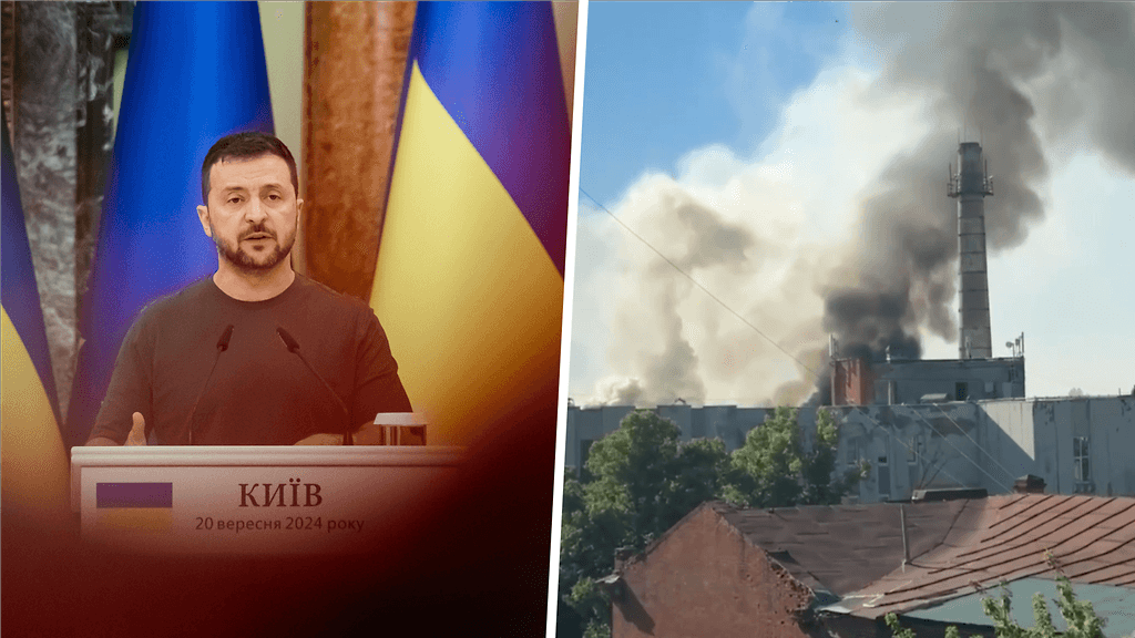 Kuvassa oikealla savupatsas, joka kohosi Ufan kaupungissa Ukrainan tekemän iskun jälkeen.