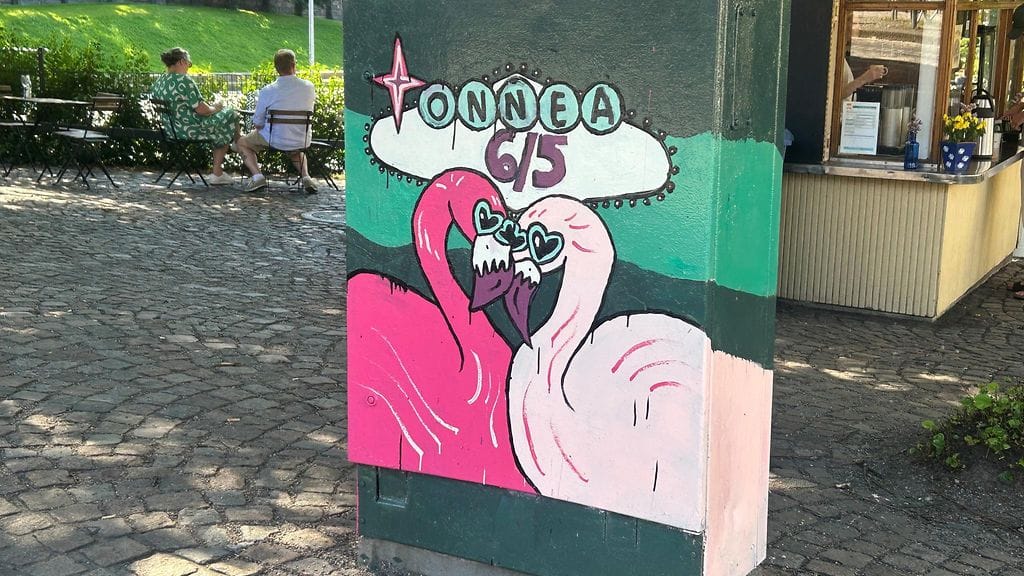 Sähkökaappi, taide, flamingot