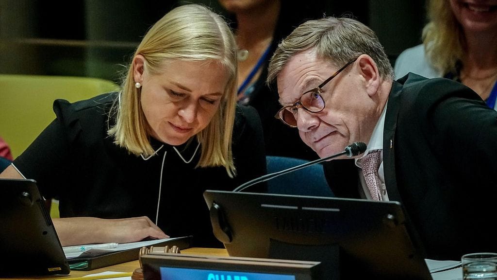 Ulkoministerit Elina Valtonen ja Johann Wadephul YK:ssa viime syyskuussa.