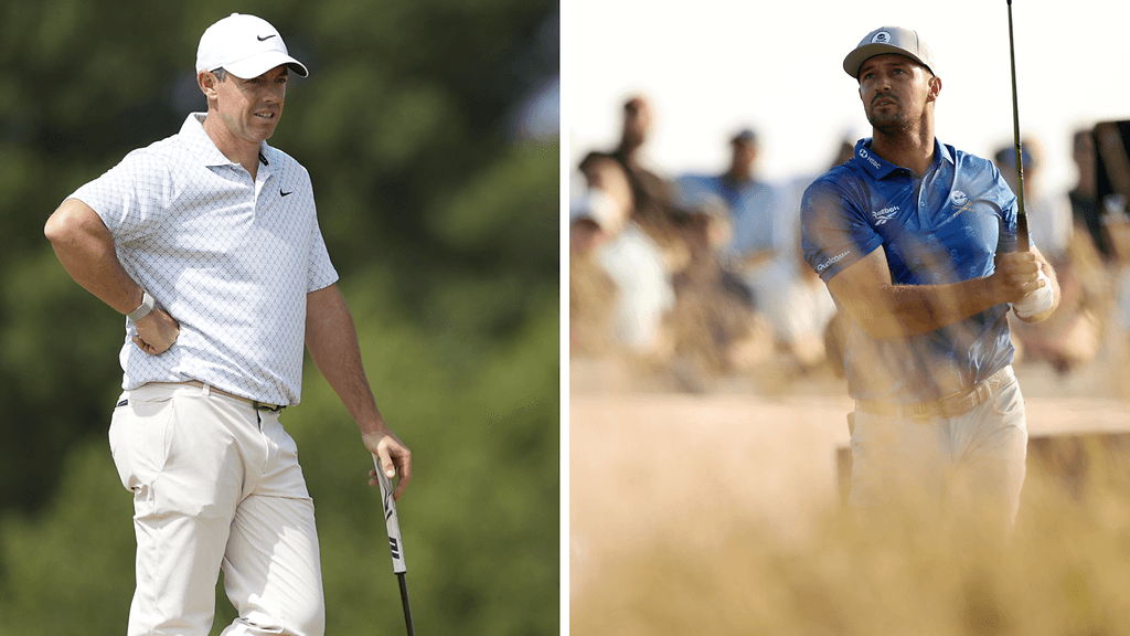 Rory McIlroy (vas.) kritisoi Bryson DeChambeaun toimia The Open Championshipissä.