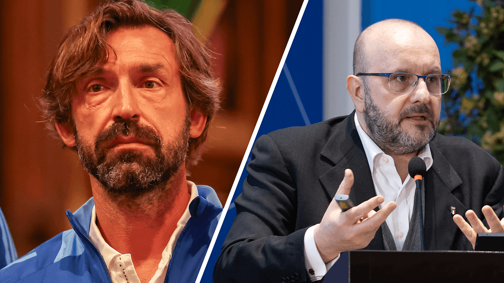 Andrea Pirlo saa Mauro Berrutolta painetta.