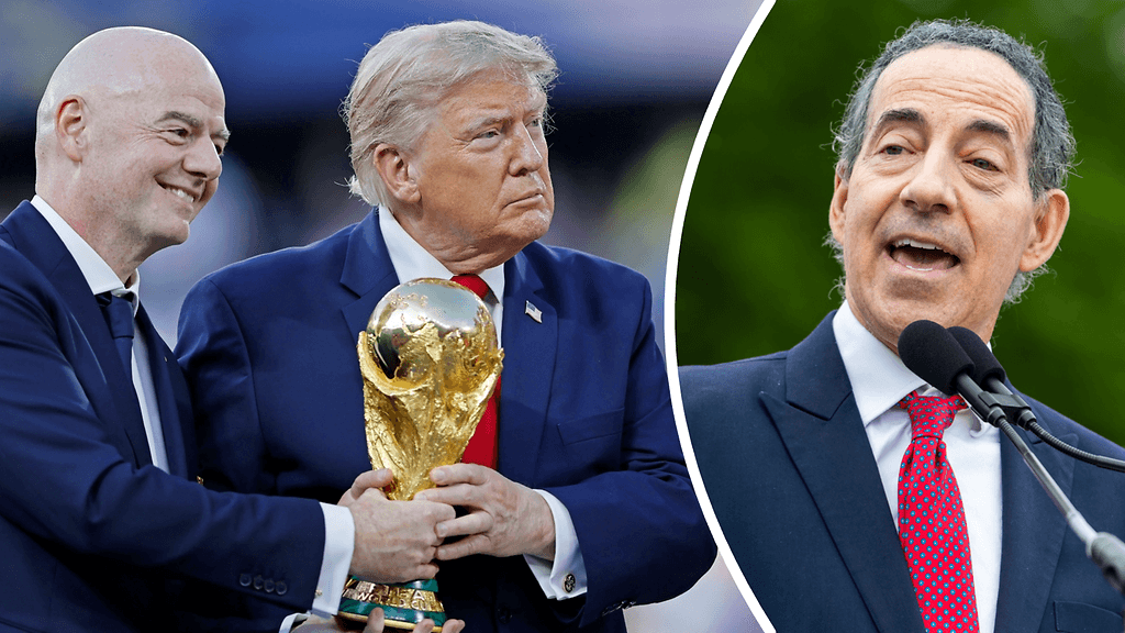 Edustajainhuoneen demokraattijäsen Jamie Raskin (oik.) haluaa Fifan puheenjohtajan Gianni Infantinon selvittämään välejään presidentti Donald Trumpiin.