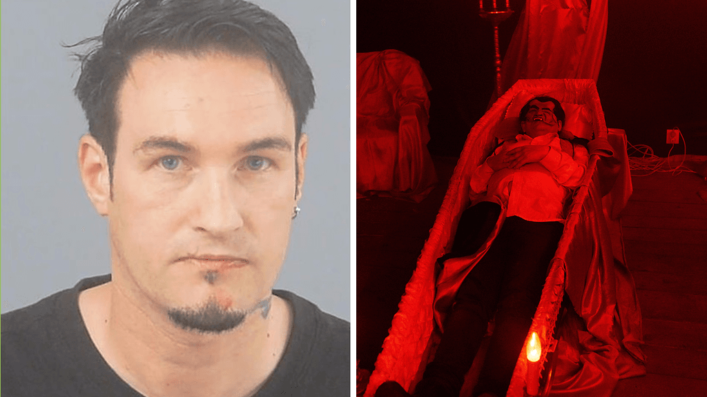 48-vuotias Benjamin Lewis lähetettiin psykiatriseen hoitoon. Oikealla kuvaa Romaniassa sijaitsevasta Casa Vlad Draculista, jonka uskotaan olevan Kreivi Draculan esikuvan synnyinkoti.