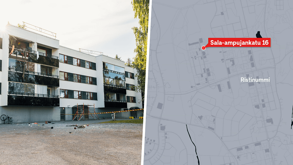 Kuvassa kerrostalo, jossa räjähdys tapahtui.