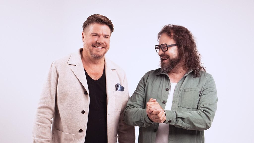 Jussi Heikelä ja Harri Moisio juontavat Radio Rockin Korporaatiota.
