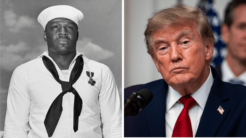 Laivastossa kokkina palvellut Doris Miller (vas.) nousi sankariksi toisessa maailmansodassa.