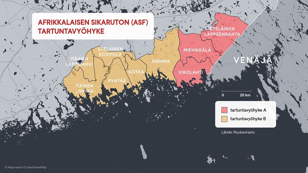 kartta Afrikkalainen sikarutto tartuntavyöhyke laajennus 2808
