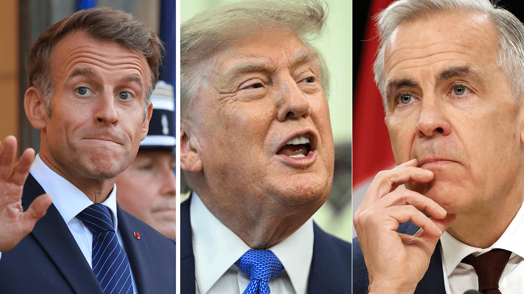 Donald Trump julkisti hiljattain sosiaalisen median alustallaan kuvan, jossa Yhdysvaltain lipun alla oli paitsi koko Pohjois-Amerikka myös muun muassa osa Väli-Amerikasta ja Karibian alueesta. Tämä ei käy Emmanuel Macronin (vas.) Ranskalle tai Mark Carneyn (oik.) Kanadalle.