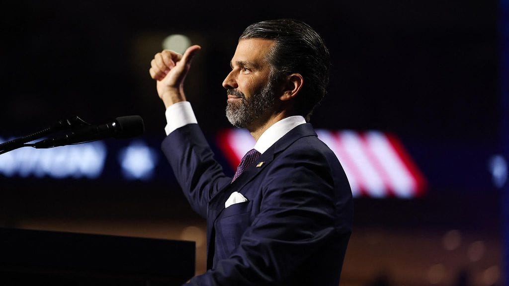 Presidentti Trumpin poika Donald Trump Jr. puhui republikaanien puoluekokouksessa Dallasissa syyskuun 10. päivä.