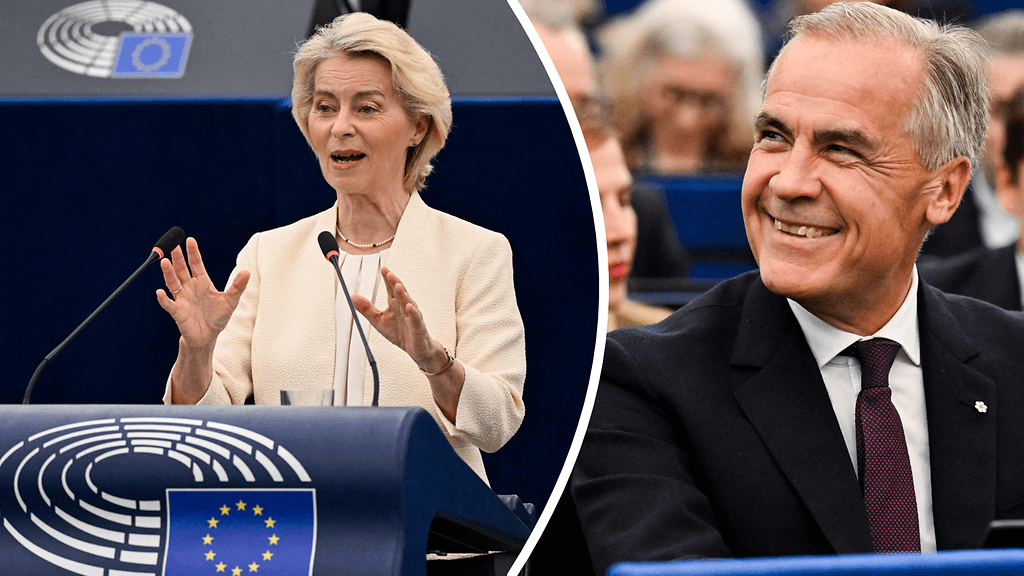 Von der Leyen esitti ajatuksen Kanadasta vuotuisessa EU:n tilaa käsitelleessä linjapuheessaan EU-parlamentissa Ranskan Strasbourgissa, missä puhetta oli poikkeuksellisesti kuuntelemassa Kanadan pääministeri Mark Carney.