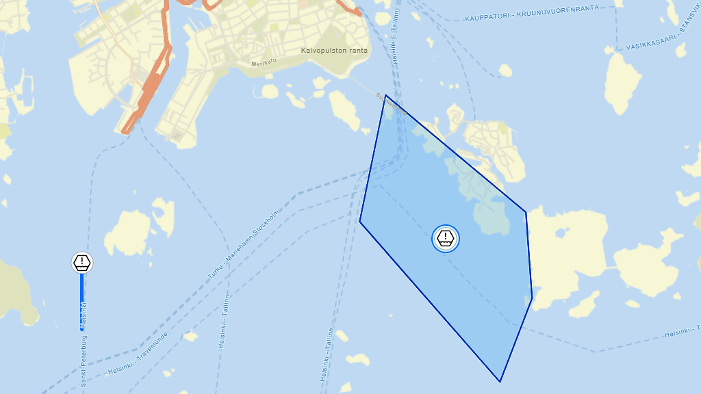 Fintrafficin sivuilla todetaan, että Helsingin edustan merialue on suljettu toistaiseksi.
