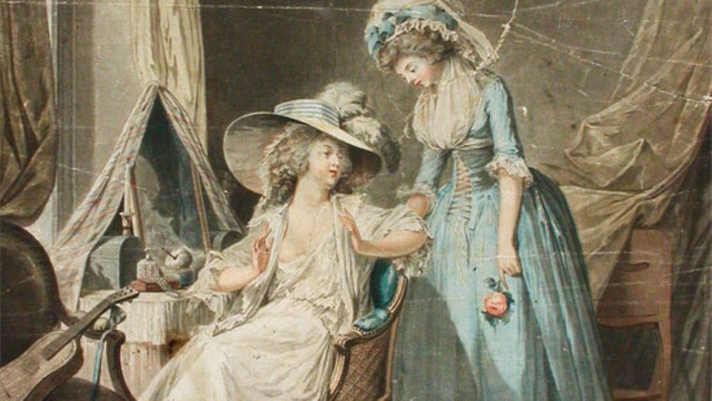 Jean-François Janinet'n maalauksessa Vaikea tunnustus nuori nainen kertoo äidilleen olevansa raskaana.