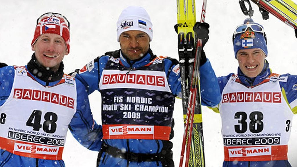 Lukas Bauer, Andrus Veerpalu ja Matti Heikkinen, kuva: