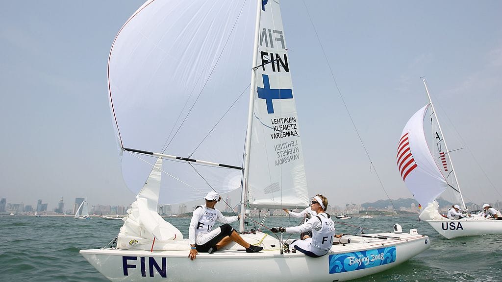 Purjehduksen Yngling-luokassa Silja Lehtinen, Livia Väresmaa ja Maria Klemetz sijoittuivat 11:nneksi. Peking, 2008.
