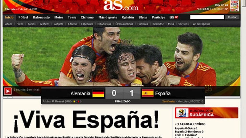 AS-lehden verkkosivut MM-finaalpaikan ratkettua (kuva: as.com)