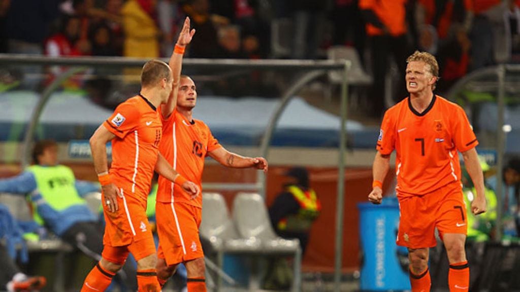 Arjen Robben ja Wesley Sneijder sekä Dirk Kuyt, kuva: Lars Baron/Getty Images