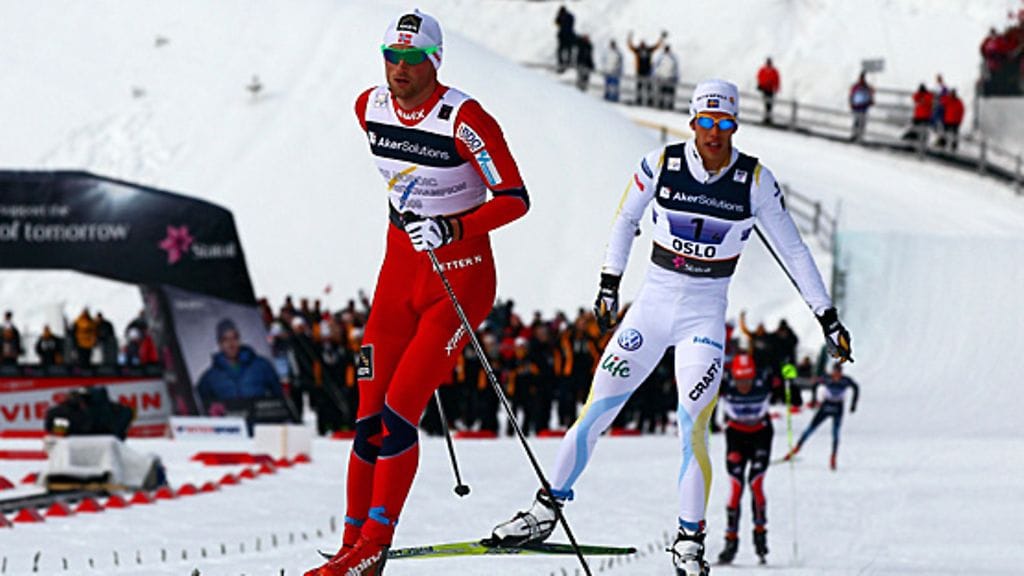 Petter Northug ja Marcus Hellner maalisuoralla