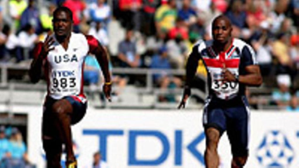 Justin Gatlin ja Mark Lewis-Francis, kuva: Michael Steele/Getty Images